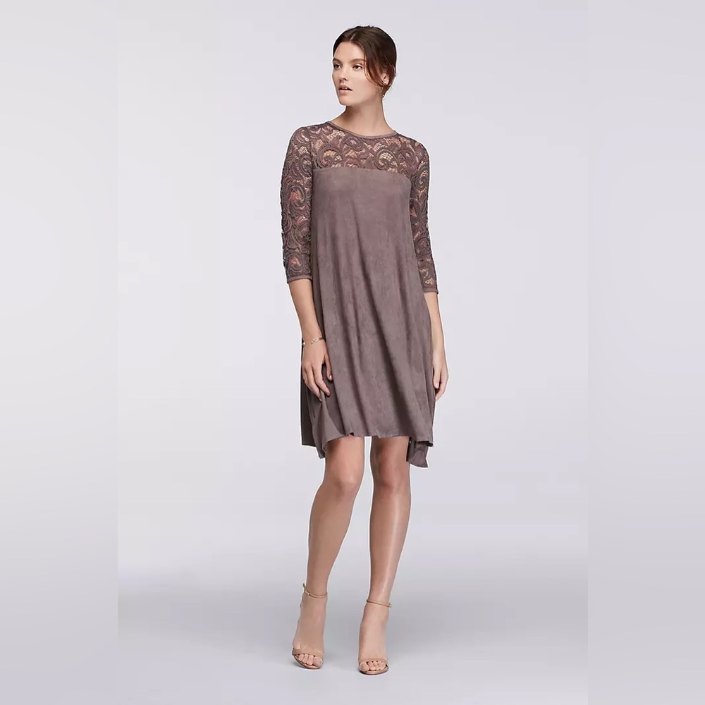 Robbie Bee Taupe Gray Lace Sleeve Dress